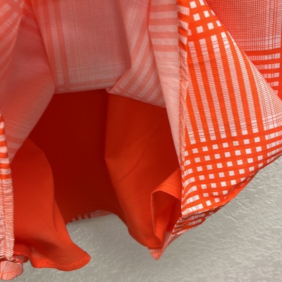 Never a Wallflower Orange & White Checkered Plaid Tie Waist Dress Pockets XS - Picture 4 of 7